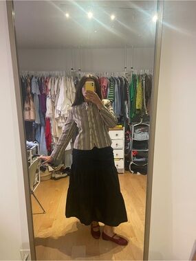 Divided Black Tiered Maxi Skirt - Flowing Silhouette